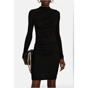 ENZA COSTA | Black RIb Knit Mock Neck Long sleeve Rib Knit Bodycon Dress | Large